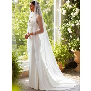 HEREAD Bride Wedding Veil Long Cathedral Chapel Length White Bridal Tulle Veils with Comb and Ribbon Edge for Women (Ivory)
