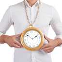 Spooktacular Creations Gold Clock Necklace Halloween Jumbo Gold Necklace White Rabbit Clock Hip Hop Rapper for Kids Women Men Halloween Party Decorations, White Rabbit Costume