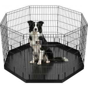 PJYuCien Dog Playpen with Bottom Pad - Metal Foldable Exercise Pen, 8 Panels 36" H x 24" W Indoor Outdoor Pet Fence Puppy Crate Kennel, Black