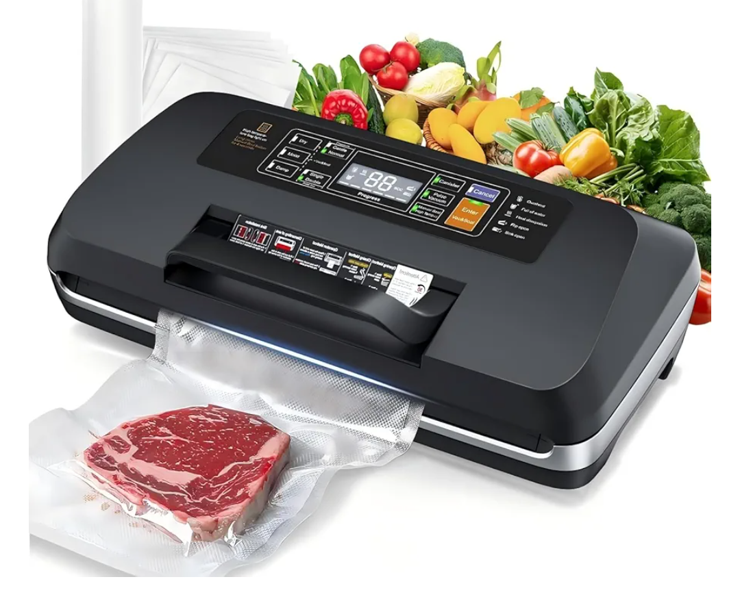 95kpa Vacuum Sealer Machine, Updated 2025 Commercial Fully Automatic Food Sealer, 10-in-1Functions & Powerful Sealing System with Double Heat Seal, Easy-Lock Handle, Built-inCutter and Bag Storage