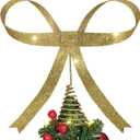 Large Metal Bow Christmas Tree Topper,9.4 Inch Glitter Gold Tree Topper,Gold Bow Christmas Tree Decorations for Xmas Home Decor Holiday Party Indoor Outdoor Shop Office
