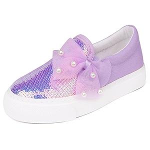 Toandon Girls Kids Sneakers Loafer Shoes Toddler Slip On Sequins Glimmer Glitter Sparkle Low Top Non Slip Rubber Sole Lightweight Breathable Walking Outdoor Fashion Casual Bowknot Purple Size 8