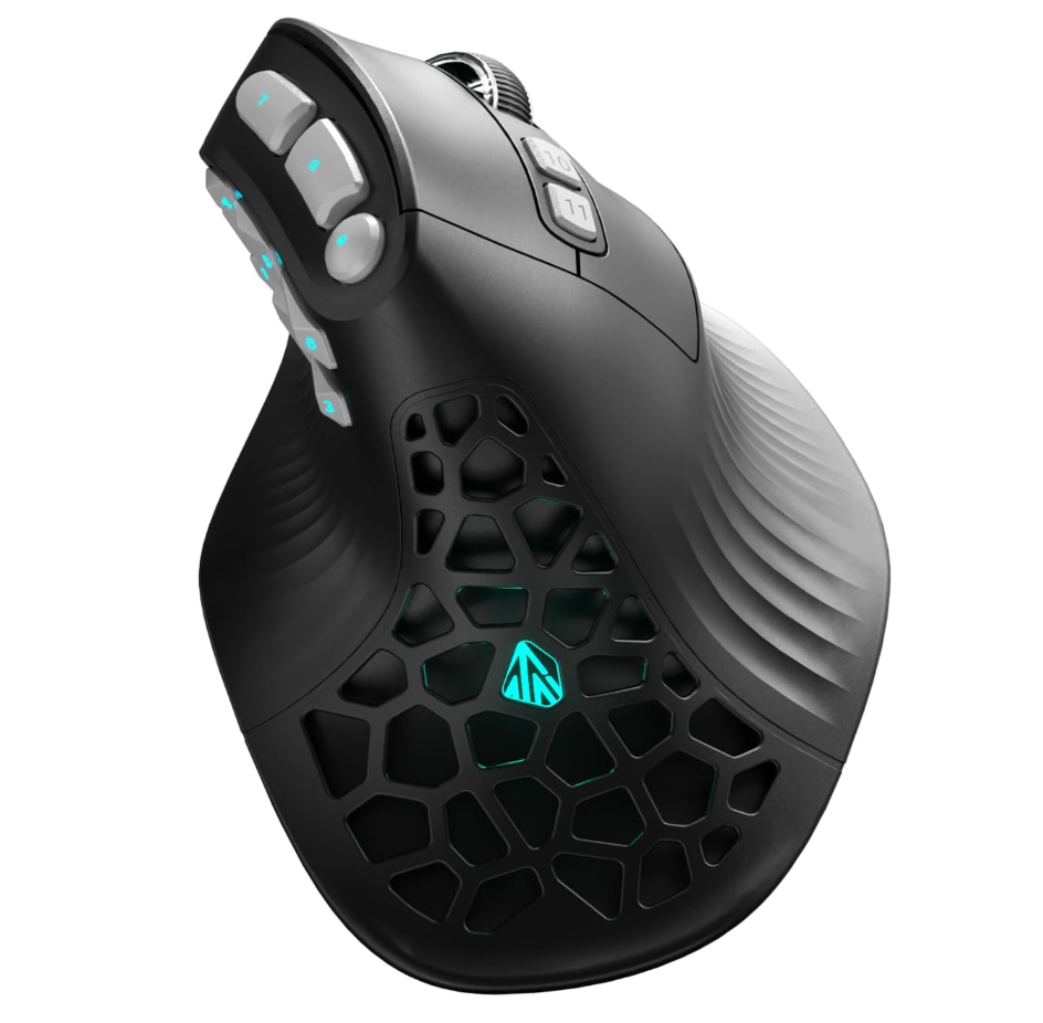 SOLAKAKA E9 PRO Vertical MMO Gaming Mouse with 8K Dongle- 36000 DPI PAW3395 Sensor,8,000Hz Polling Rate,Tri-Mode Ergonomic Wireless Mouse with 10 Side Buttons,RGB Mouse for PC/Mac - Black