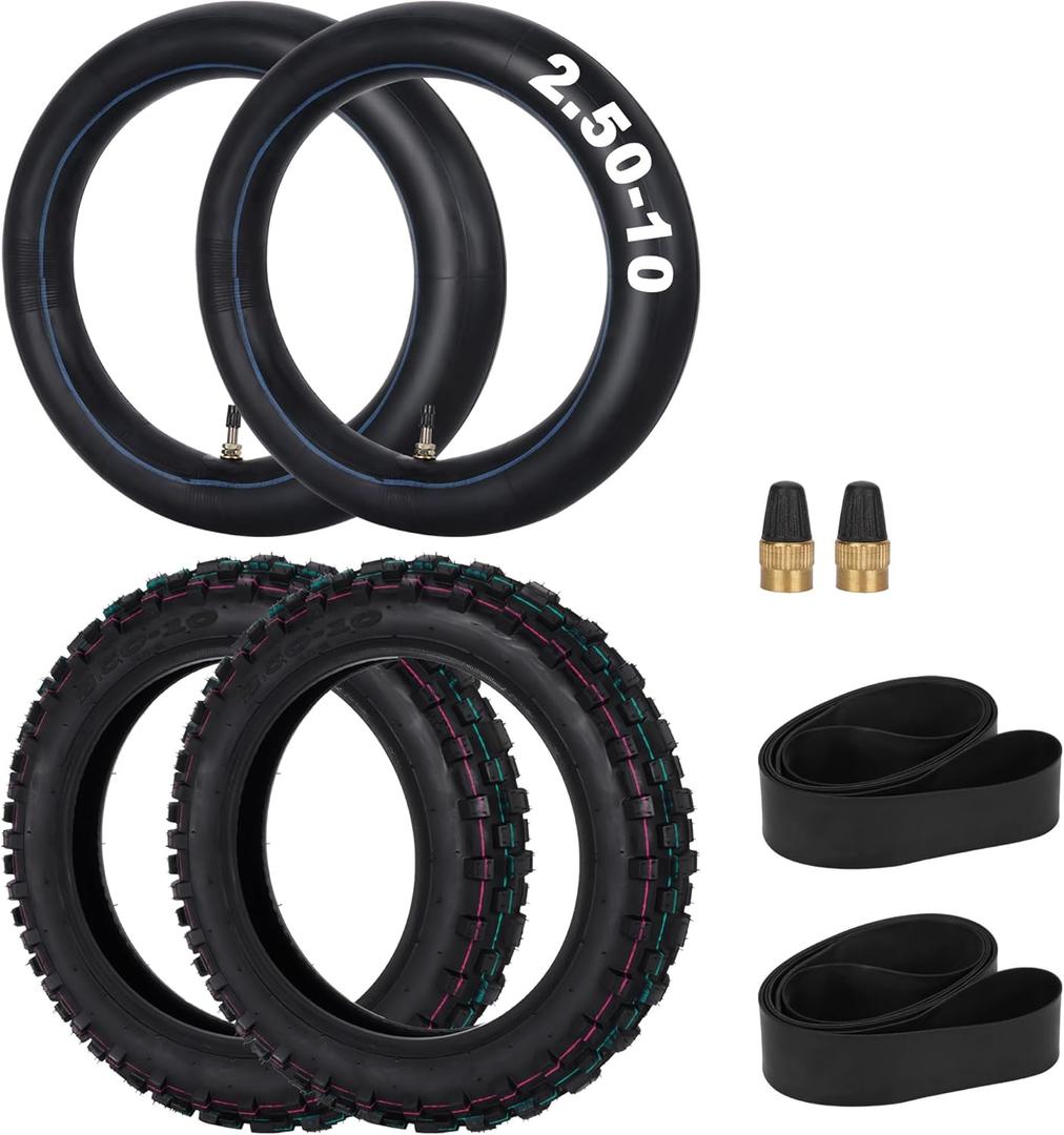 2.50-10 Dirt Bike Tire, 2.5-10" Off-Road Tires and 2.5/2.75-10 Dirt Bike Inner Tubes with TR4 Straight Valve Stem for Off-Road Motorcycle XR50 CRF50 PW50 JR50 DRZ70 2 Pack