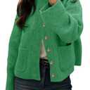 Cicy Bell Womens Chunky Knit Cardigan Sweaters Button Down Mock Neck Open Front Jacket Winter Casual Outerwear with Pockets Green, Green, Small