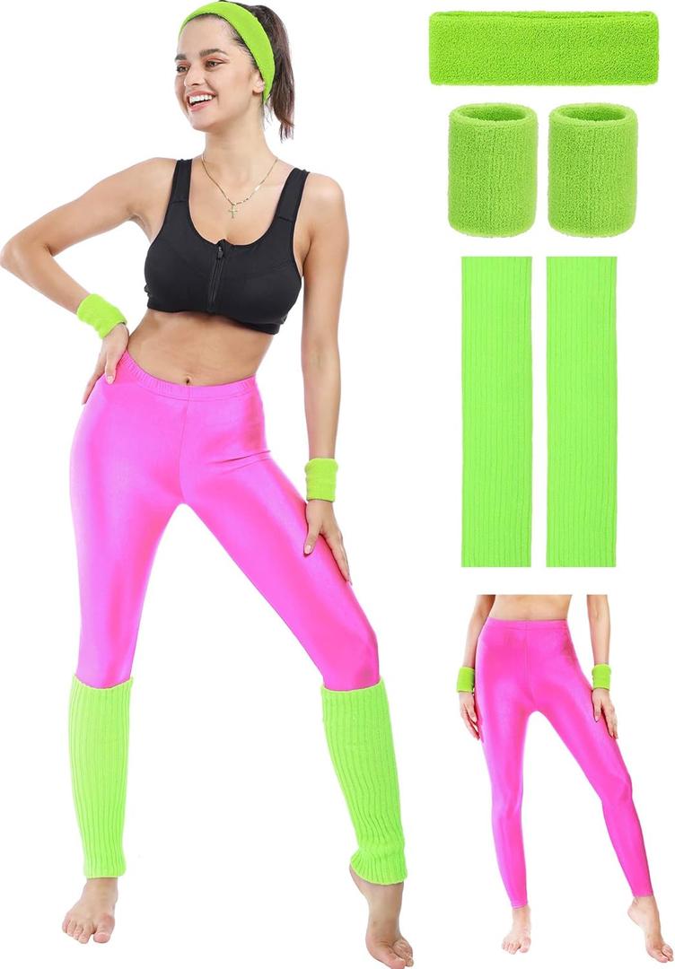 SATINIOR 80s Neon Leggings Party Retro Jogging Sports Headband Wristbands Leg Warmers SATINIOR 80s Neon Leggings Party Retro Jogging Sports Headband Wristbands Leg Warmers