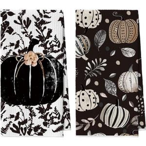 Artoid Mode Black Polka Dot Pumpkin Fall Kitchen Towels Dish Towels, 18x26 Inch Quick Dry Microfiber Cloth Hand Towels for Kitchen Drying, Set of 2