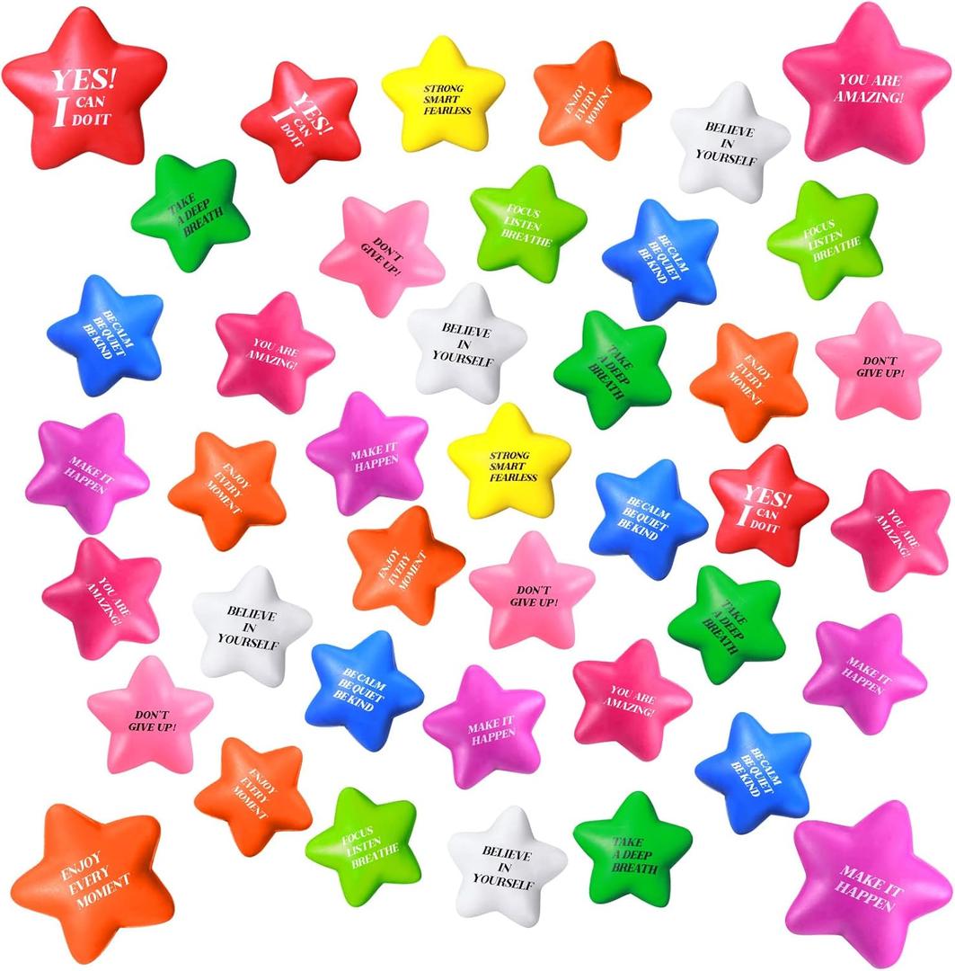 Sotiff 100 Pack Star Stress Balls Bulk Stress Relief Balls with Motivational Quotes Mini Inspirational Foam Party Favors Gifts for Kids Adults Anger Fidget Relief Exercise(Bright Colors)