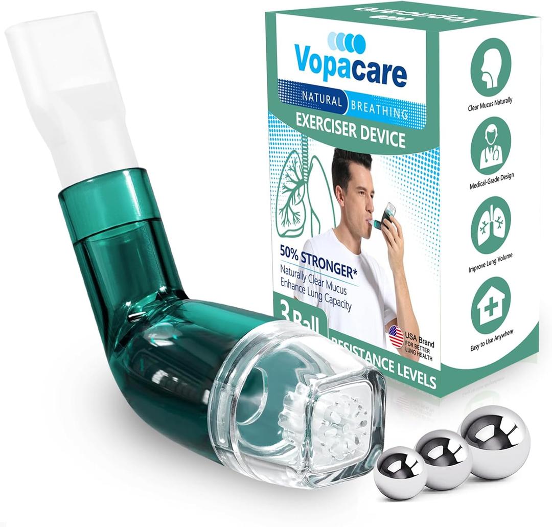 Flutter Valve Breathing Exercise Device for Lungs, Mucus Removal & Lung Strengthening, Adjustable Resistance Expiratory Trainer, Portable Lung Exerciser for Mucus Clearance (Dark Green)