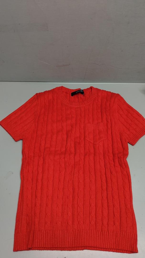 Women Cables Knit Pullovers Wool O Neck Short Sleeved Sweaters Fall Winter Warm Top, Color Red, Size M