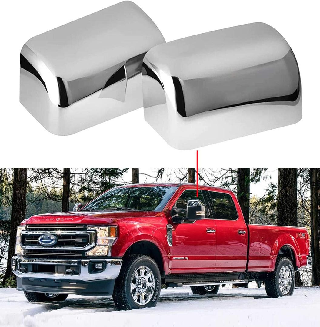 Super Duty Chrome Plated Mirror Covers Ultra Durable Top Half for 2008-2016 Ford F250 F350 F450（2 Pcs）