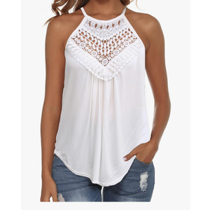 Women Sexy Sleeveless Lace Crochet Dressy Flowy Tank Top Cute Summer Shirts, S