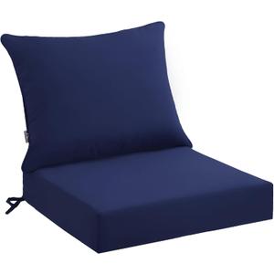 PatioGlow Outdoor Seat Cushion Set 22 x 24 x 4 Inch, Waterproof & Fade Resistant Patio Furniture Cushions with Removable Cover and Ties, Thick Deep Seating Pads for Outside Chair Sofa Couch, Dark Blue