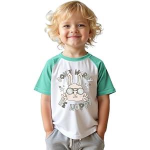 CM C&M WODRO Toddler Boy Easter T-Shirt Hip Hop Bunny Shirt Raglan Short Sleeve Kids Funny Rabbit Graphic Tees Tops (Green, 5-6X)