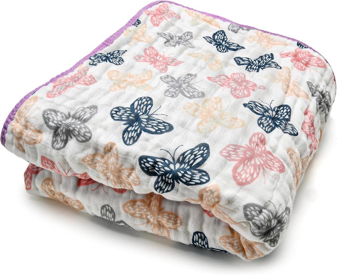 ZPECC Muslin Toddler Blanket Thicker, 47x47 Organic Cotton Kids Quilt Hypoallergenic for Baby Essentials Crib Stroller Daycare Cot, Butterfly