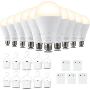 10 Pack Rechargeable Emergency Light Bulbs, Battery Powered Energy Efficient LED Light Bulb 3000K Warm E26 120 Volt 9W 60W Equivalent with 1200mAh for Home Power Outage Camping Hurricane (Soft White)