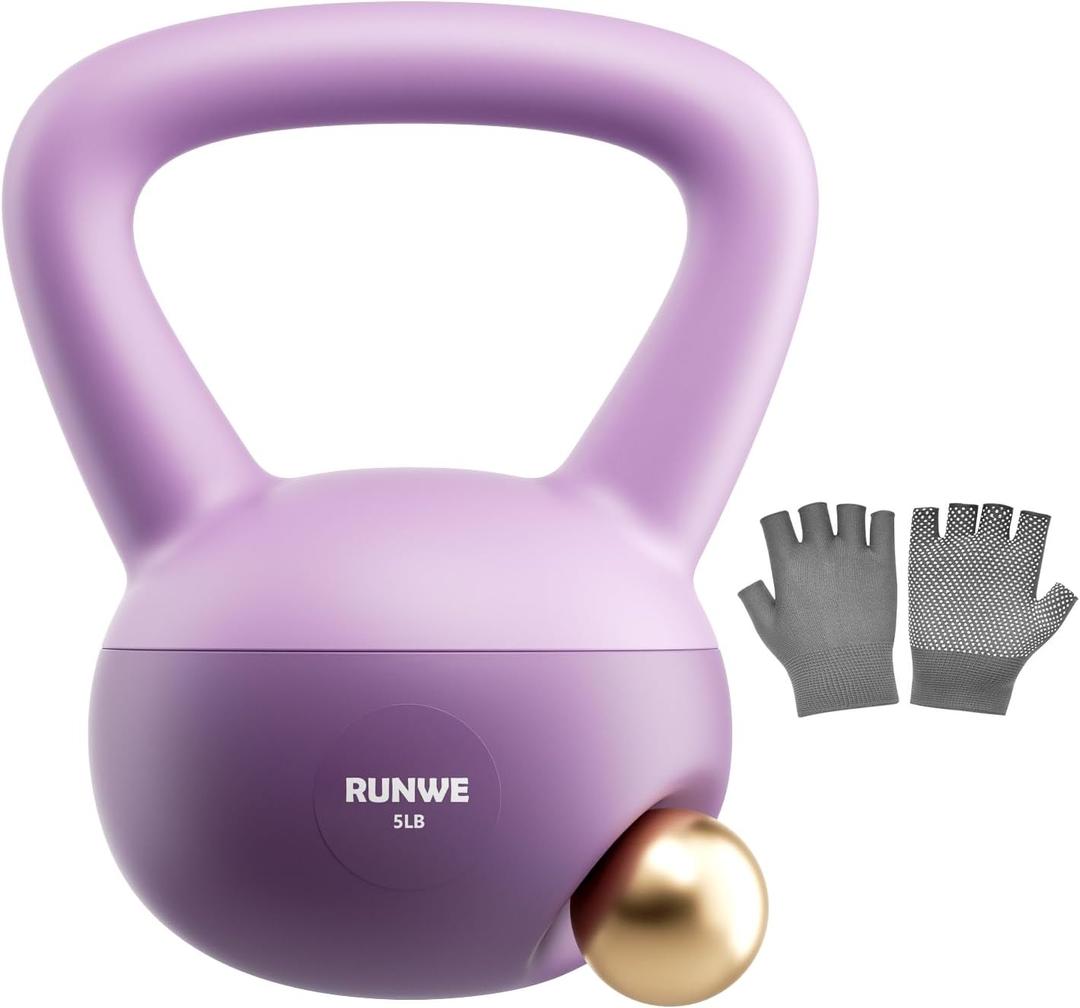 RUNWE Soft Kettlebell for Women 5lb 10lb 15lb 20lb 25lb, Sand Filled Quiet Floor-Friendly Kettlebell, Anti-Slip Home Gym Fitness Equipment for Apartment Postpartum Recovery