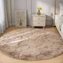 Goolela Circle Area Rug 6ft - Light Brown Beige - Round Fluffy Fuzzy Faux Fur Sheepskin Rug for Bedroom Living Room Furry Shaggy Washable