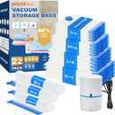 HOUSE DAY 22 Pack Vacuum Seal Bags For Clothing Travel, Vacuum Bags With Electric Pump, Vacuum Sealer Bag for Clothes, Comforters, Blankets, Pillows, Moving (4XL/4L/4M/4S/2S Roll/2XS Roll/2XXS Roll)
