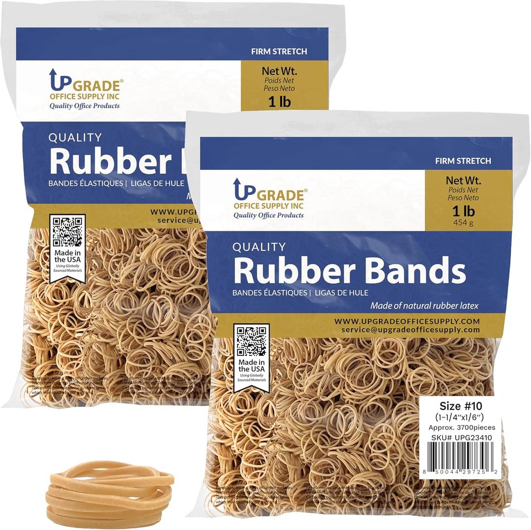 Upgrade Office Supply Rubber Bands Small, Size 10 (1-1/4 x 1/6 in), 3700 Bands, 1 lb Bag, 2 Pack, USA