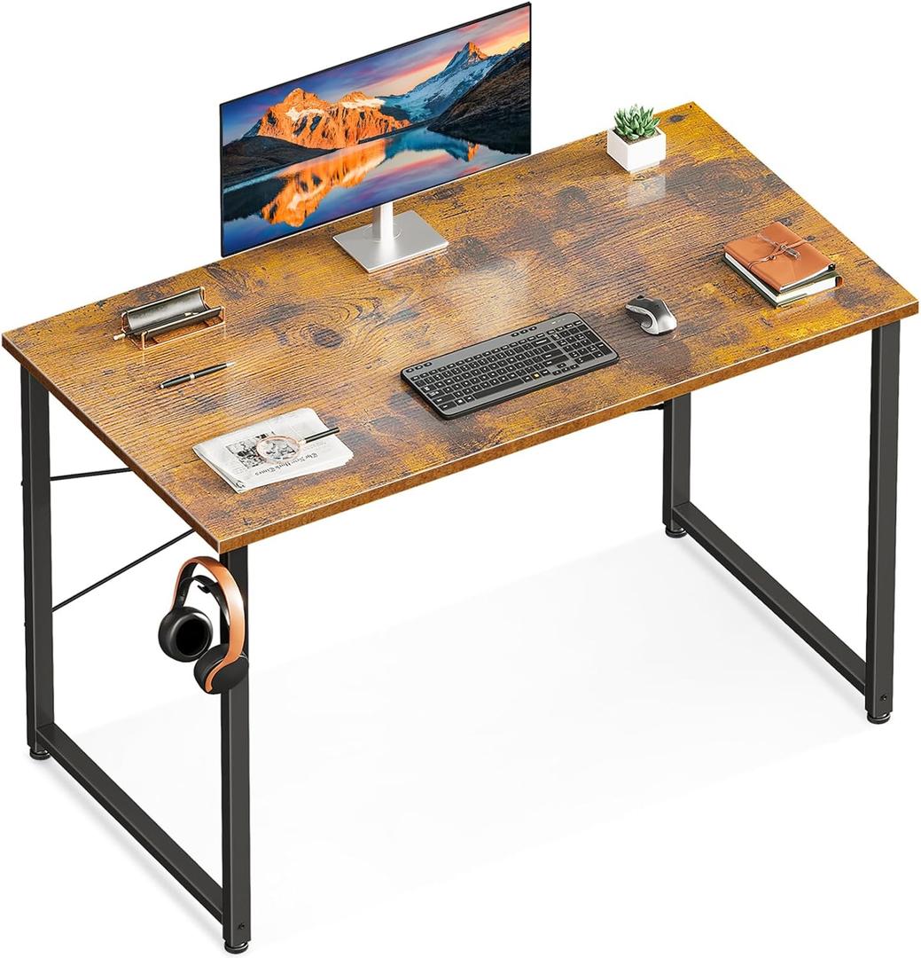 ODK 40 Inches Computer Desk for Home Office, Office Table for Small Spaces, Writing Desk with Headphone Hooks, Rustic Brown (Vintage)