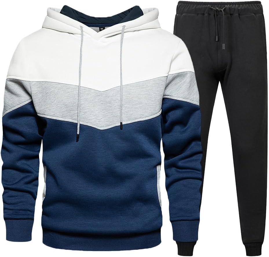 Tebreux Men's Jogging Tracksuit 2 Piece Athletic Outfit Hoodie Sports Sweatsuit Pullover Suit Sets (White, M)