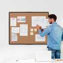 Extra Large Cork Bulletin Board 48" X 48", Foldable Notice Pin Board for Wall, Black Aluminum Framed 4'x4' Corkboard, Wall Mounted Noticeboard with 36 Push Pins for School, Home & Office