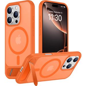 Temdan Magnetic Compatible with iPhone 16 Pro Max Case, [Built-in Invisible Kickstand][Compatible with MagSafe][Military Grade Shockproof] Slim Translucent Matte Phone Case for iPhone 16 Pro Max 6.9" (Orange)