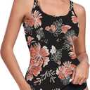 WOWENY Tankini Tops for Women Sleeveless No Bottom Bathing Suits Tummy Control Square Neck Modest Swimsuit Top Only (Small, Black Floral)