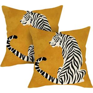 Vintage White Tiger Decorative Throw Pillow Covers 18 x 18 Set of 2, Retro Jungle Animal Porch Outdoor Home Decor, Farmhouse Sofa Couch Cushion Case Housewarming Gift