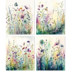 Yeaqee 4 Pcs Diamond Art Kits DIY Painting for Adult Aesthetic Wall Diamond Crafts Aesthetic Room Decor Cute Painting Pictures 5d Craft Wall Decor for Home 10 x 11.8''(Wild Flower)