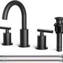 FORIOUS Bathroom Faucets, 8 Inch Widespread Matte Black Bathroom Sink Faucet 3 Hole with 360Swivel Spout, Suitable for 6-12 Inch Vanity Sink, with Metal Pop-up Drain and cUPC Supply Line