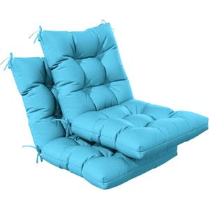 2 Pcs Outdoor Indoor High Back Chair Cushions Tufted Pillows Splash Proof Fade Resistant Replacement Patio Furniture Rocking Chair Cushions with Ties44.5 x 22.5 x 5 Inches (Lake Blue)