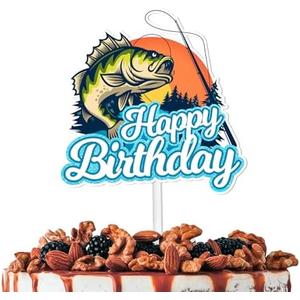 White Glitter Fish Happy Birthday Cake Topper Let’s Go Fishing Theme Decorations Men Boys Happy Birthday Party Decor Supplies