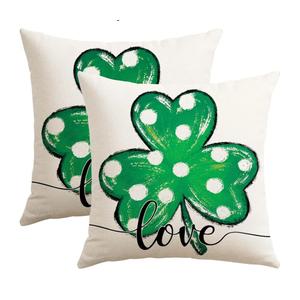Artscope St Patricks Day Clover Throw Pillow Covers 18x18 Inch Set of 2, Polka Dot Shamrock Decoration Pillow Cases for Home Sofa Couch Pack of 3