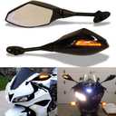 Motorcycle LED Turn Signal Rearview Mirrors Compatible with 2011 2013 Honda CBR250R CBR 600 RR Suzuki GSXR 600 GSXR 750 Yamaha FZ1 FZ6 YZF R1 (Gloss Black+Smoke Len#1)