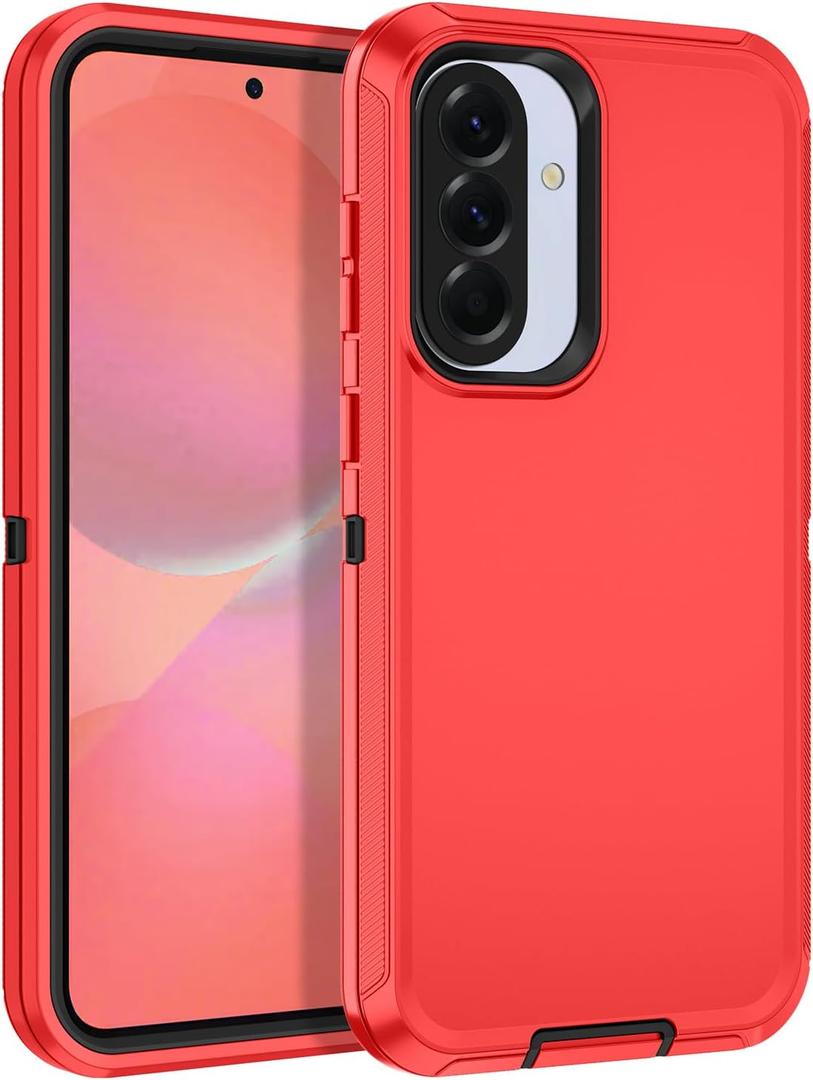 for Samsung Galaxy A37 5G Case Heavy Duty Protective Shockproof Dropproof 3-Layer Full Body Protection [Without Screen Protector] Tough Rugged Cover for Galaxy A37 5G,Red/Black