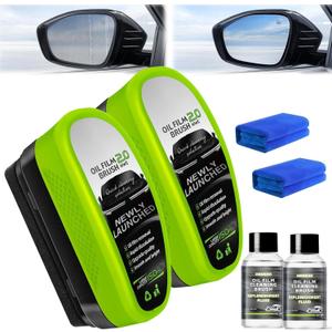 2Pcs Oil-Free Car Glass Brushes, Automotive Oil Film Cleaning Brush for Car Windows, 2026 Upgrade 2.0 Cleaning Doard, 150ml Universal Clearvision Glass Cleaner Prevents Rain and Fog