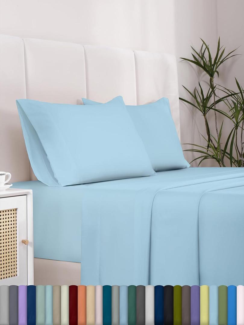 Full Size 4 Piece Bed Sheet Set/Comfy Bed Sheets/Breathable & Cooling/Extra Soft/Shrinkage&Fade Resistant/Easy Care-16inch Deep Pockets Sheet Set/Dusty Blue Oeko-Tex/Hotel/Wrinkle(22-Dusty Blue, Full)