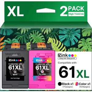 61XL Ink Cartridge High-Yield Remanufactured for HP Ink 61 XL 61XL Ink Cartridge Combo Pack to Use with Envy 4500 5530 4502 4501 5535 OfficeJet 4630 4635 DeskJet 2540 1000 1010 (1 Tri-Color, 1 Black)