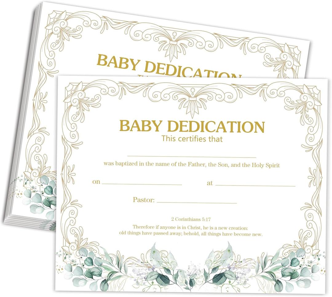 Greenery Baby Baptism Dedication Certificate, 25 Pcs Christening Certificate, Baby Dedication Christening Gifts for Girls Boys, Church Baptism Gifts for Baby 8x10In