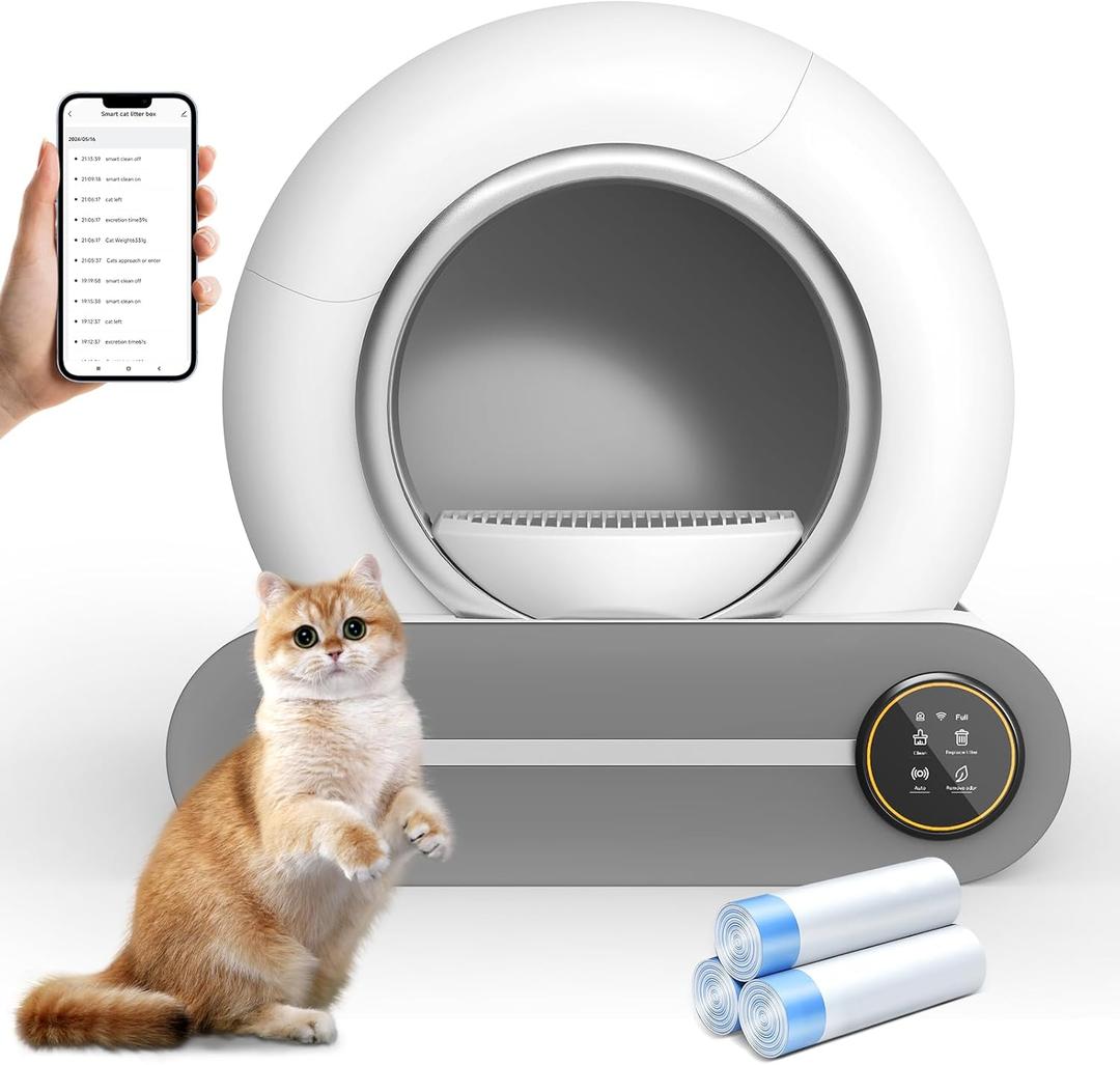 Self Cleaning Cat Litter Box, 65L+ 9 L Extra Large Robot Automatic Litter Box for Multiple Cats, APP Control, Deodorization & Negative ion Sterilization,[White]