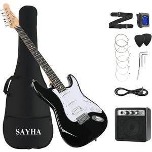 SAYHA Electric Guitar, 39 Inch Solid Full-size Electric Guitar HSS Pickups Starter Kit Includes Amplifier, Bag, Digital Tuner, Strap, String, Cable, PicksBlack