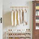 IBUYKE Wall Mounted Clothes Rack, Wood Wall Mounted Clothes Rail, Space-Saving Hanging Closet Rod, Modern Wardrobe Coat Rack for Entrance, Wall, Door, Bathroom, Bedroom, White TYJ005W