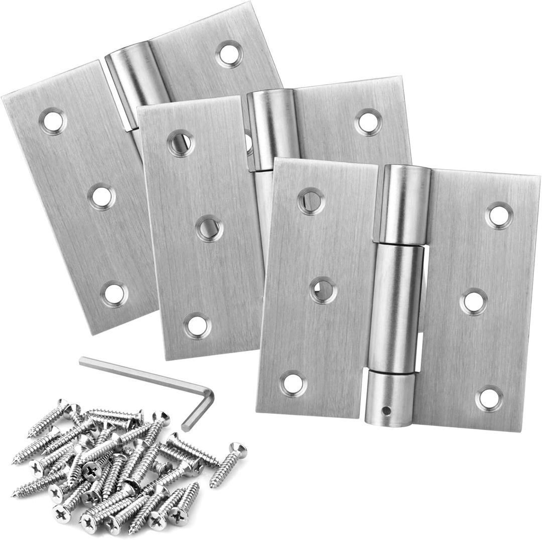3 Pack 3" x 3-3/8" Self Closing Door Hinges, 201 Stainless Steel Spring Hinges, Automatic Closing Adjustable Tension Hinges
