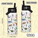 Alphabet Dinosaur Water Bottle for Boys, 16oz Kids Stainless Steel Insulated Water Bottle with Straw Lid, Dinosaur Dino Cup Tumbler Gifts for School