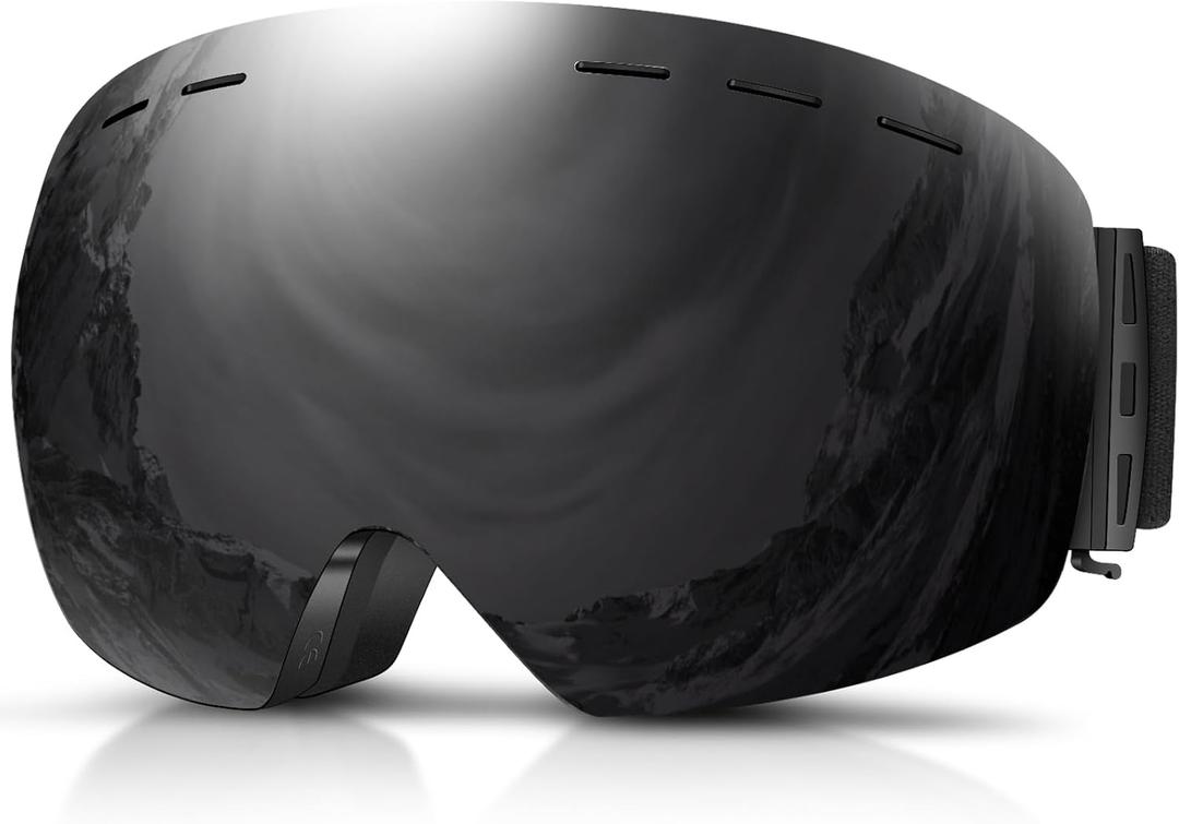 DADA-PRO Ski Goggles Men Women Snowboard Goggles Over Glasses OTG Anti Fog Snow Goggles Frameless, 100% UV Protection (Black (Vlt 10.4% ))