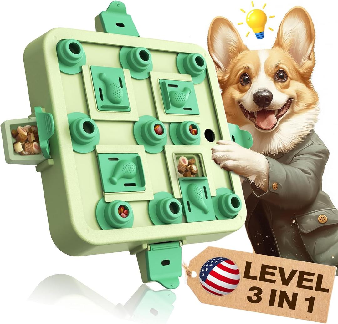 KADTC U.S. Brand & Design-3 Levels of Challenge Dog Chess Puzzle Toy for Small/Medium/Large Smart Dogs Treat Puzzles Mental Stimulation Puppy Brain Stimulating Enrichment Interactive Thanksgiving Toys (Green)