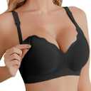 Ekouaer Nursing Bra Wavy Breastfeeding Bras for Women Seamless Maternity Support Wireless Pregnancy Sleep Bralette Black L