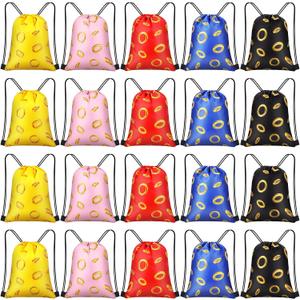 30 Pcs Gold Ring Party Favors Drawstring Bags Video Game Goodie Bags Candy Treat Backpack Decoration for Kids Gamer Birthday Party Supplies Gifts 